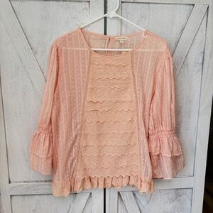 New Jennifer & Grace Embroidered Lace Eyelet Top Women’s Large Peach